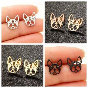 Frenchie Pup Face Stainless Steel Stud Earrings #1199